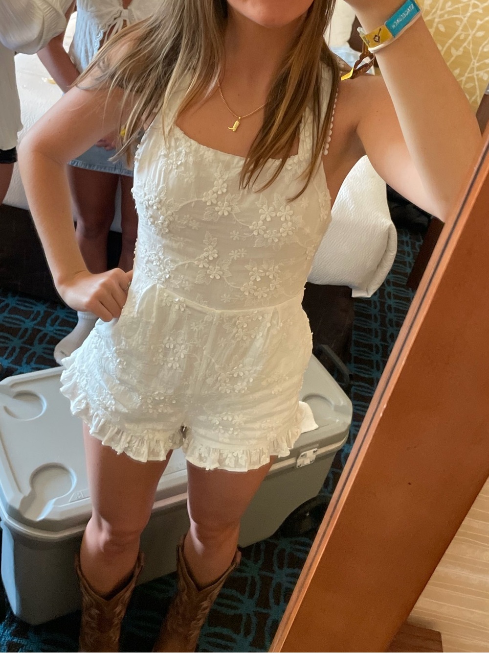 White Lace Romper with Ruffle Hem